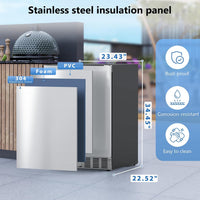 24.4 Inch Beverage Refrigerator, under Counter Freestanding Beverage Cooler 180 Can, Outdoor Fridge with Stainless Steel Door, Outdoor Refrigerator for Patio, Home, Kitchen, Bar (Silver)