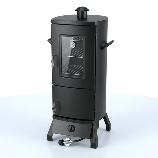 Propane Smoker with Cover, Vertical Meat Gas Smoker Grill Outdoor Heavy Duty 3 Removable Smoking Racks, Black — Studio Shot