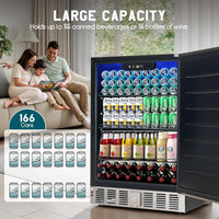 24 Inch Outdoor Beverage Fridge, 5.0 Cu.Ft Beverage Refrigerator Holds 166 Cans, 32-50°F Drink Cooler with IPX4 Waterproof Design, Auto-Defrost, Build-In or Freestanding for Patio & Backyard