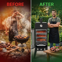 Propane Smoker with Cover, Vertical Meat Gas Smoker Grill Outdoor Heavy Duty 3 Removable Smoking Racks, Black — Before & After