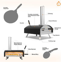16 Inch Outdoor Pizza Oven – Portable Outdoor Pizza Maker for Backyard, Camping, or Tailgating – Stainless Steel Multi-Fuel Oven with Pizza Stone & Accessories