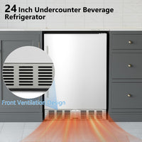 24.4 Inch Beverage Refrigerator, under Counter Freestanding Beverage Cooler 180 Can, Outdoor Fridge with Stainless Steel Door, Outdoor Refrigerator for Patio, Home, Kitchen, Bar (Silver)