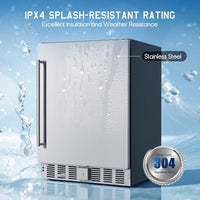 24 Inch Outdoor Beverage Fridge, 5.0 Cu.Ft Beverage Refrigerator Holds 166 Cans, 32-50°F Drink Cooler with IPX4 Waterproof Design, Auto-Defrost, Build-In or Freestanding for Patio & Backyard
