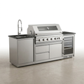 Outdoor Kitchen Island Built for Large-Scale Entertaining, 6-Burner 85000 BTU, Wine Cooler, Granite Top