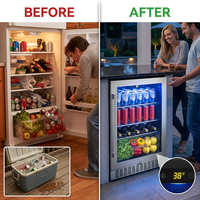24.4 Inch Beverage Refrigerator, under Counter Freestanding Beverage Cooler 180 Can, Outdoor Fridge with Stainless Steel Door, Outdoor Refrigerator for Patio, Home, Kitchen, Bar (Silver) — Before & After