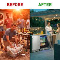 24 Inch Outdoor Beverage Fridge, 5.0 Cu.Ft Beverage Refrigerator Holds 166 Cans, 32-50°F Drink Cooler with IPX4 Waterproof Design, Auto-Defrost, Build-In or Freestanding for Patio & Backyard — Before & After