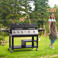 5-Burner Propane Gas Grill and Griddle Combo, Dual Zone Outdoor BBQ | 2026 New Update, 54,000 BTU, 627 SQ.IN., Stainless Steel & Porcelain Cast Iron