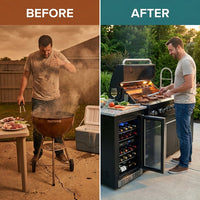 Outdoor Kitchen Island Built for Professional Cooking, 72000 BTU 4-Burner Grill, Wine Cooler, Granite Countertops — Before & After