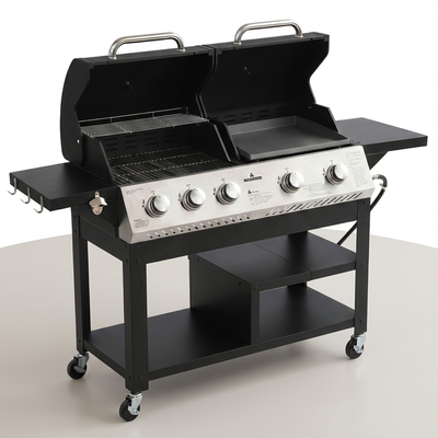 Gas Grill and Griddle Combo Built for Backyard Entertaining, 5-Burner, 54,000 BTU, Dual Zone Cooking