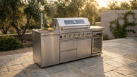 Outdoor Kitchen Island 85" 6-Burner 85000 BTU Deluxe Modular BBQ Island - Grill Islands W/Wine Cooler, Built in Combo outside Island + Rotisserie & Granite Top Outdoor Grill — Lifestyle
