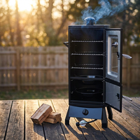 Propane Smoker with Cover, Vertical Meat Gas Smoker Grill Outdoor Heavy Duty 3 Removable Smoking Racks, Black — Studio Shot
