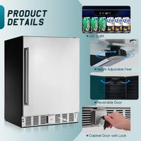 24 Inch Outdoor Beverage Fridge, 5.0 Cu.Ft Beverage Refrigerator Holds 166 Cans, 32-50°F Drink Cooler with IPX4 Waterproof Design, Auto-Defrost, Build-In or Freestanding for Patio & Backyard