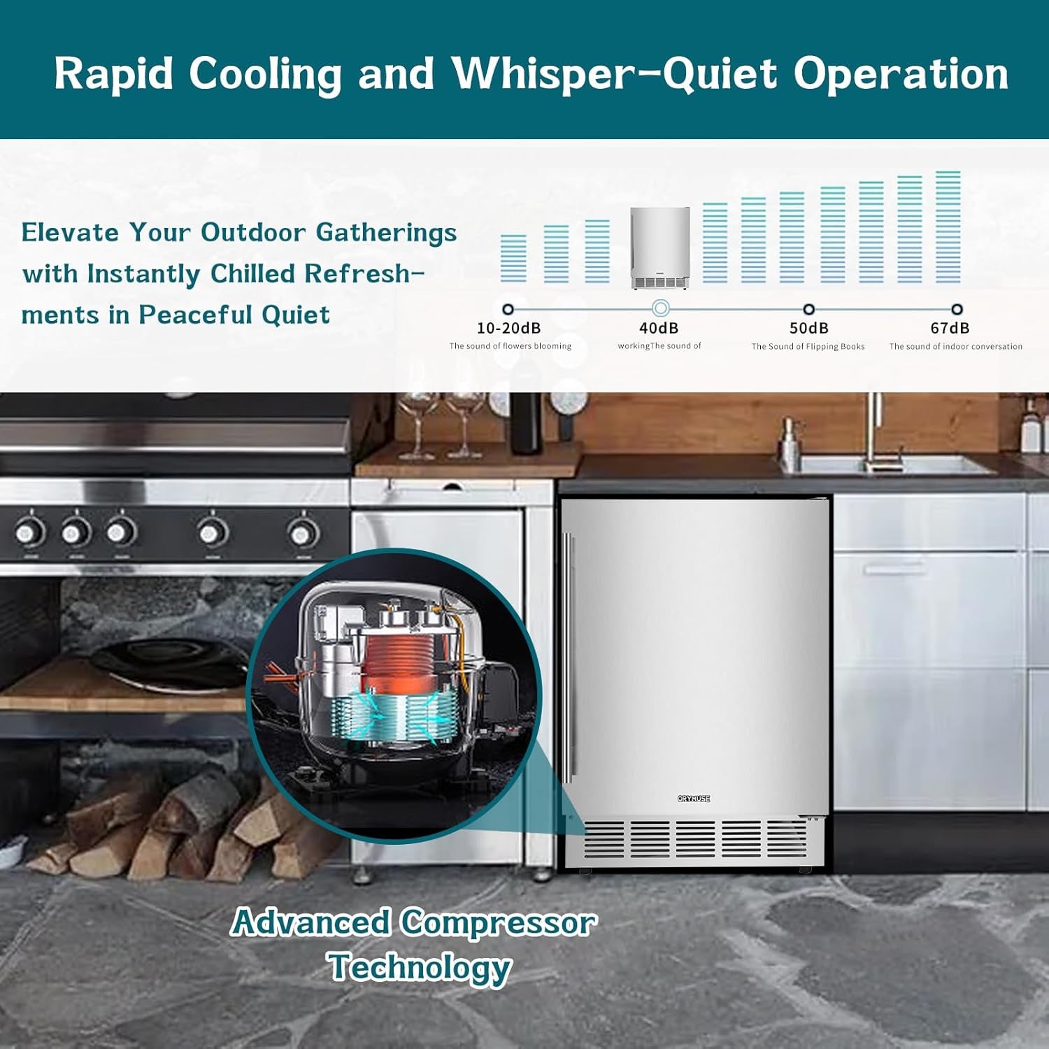 24" Outdoor Beverage Cooler Fridge - Undercounter Refrigerator, Stainless Steel Seamless Door - Holds 180 Cans, Powerful Cooling Compressor - Patio Kitchen, Commercial Use
