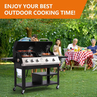 5-Burner Propane Gas Grill and Griddle Combo, Dual Zone Outdoor BBQ | 2026 New Update, 54,000 BTU, 627 SQ.IN., Stainless Steel & Porcelain Cast Iron