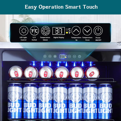 24" Outdoor Beverage Cooler Fridge - Undercounter Refrigerator, Stainless Steel Seamless Door - Holds 180 Cans, Powerful Cooling Compressor - Patio Kitchen, Commercial Use