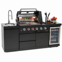 Outdoor Kitchen Island Built for Professional Cooking, 72000 BTU 4-Burner Grill, Wine Cooler, Granite Countertops