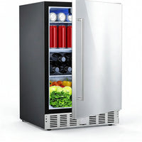 24.4 Inch Beverage Refrigerator, under Counter Freestanding Beverage Cooler 180 Can, Outdoor Fridge with Stainless Steel Door, Outdoor Refrigerator for Patio, Home, Kitchen, Bar (Silver)