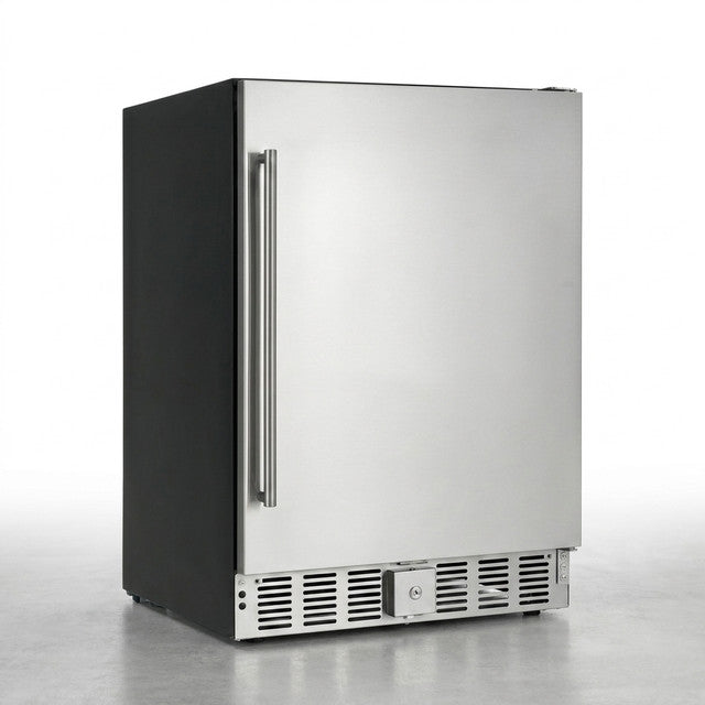 24 Inch Outdoor Beverage Fridge, 5.0 Cu.Ft Beverage Refrigerator Holds 166 Cans, 32-50°F Drink Cooler with IPX4 Waterproof Design, Auto-Defrost, Build-In or Freestanding for Patio & Backyard — Studio Shot