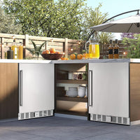 24 Inch Outdoor Beverage Fridge, 5.0 Cu.Ft Beverage Refrigerator Holds 166 Cans, 32-50°F Drink Cooler with IPX4 Waterproof Design, Auto-Defrost, Build-In or Freestanding for Patio & Backyard
