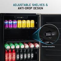 24 Inch Outdoor Beverage Fridge, 5.0 Cu.Ft Beverage Refrigerator Holds 166 Cans, 32-50°F Drink Cooler with IPX4 Waterproof Design, Auto-Defrost, Build-In or Freestanding for Patio & Backyard