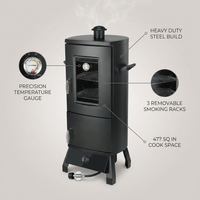 Propane Smoker with Cover, Vertical Meat Gas Smoker Grill Outdoor Heavy Duty 3 Removable Smoking Racks, Black — infographic
