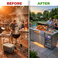 Outdoor Kitchen Island 85" 6-Burner 85000 BTU Deluxe Modular BBQ Island - Grill Islands W/Wine Cooler, Built in Combo outside Island + Rotisserie & Granite Top Outdoor Grill — Before & After